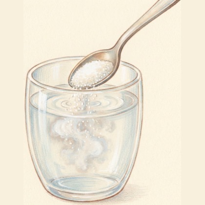 A spoonful of sugar dissolving in a glass of water.