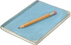 A pencil lying across a closed exercise book.